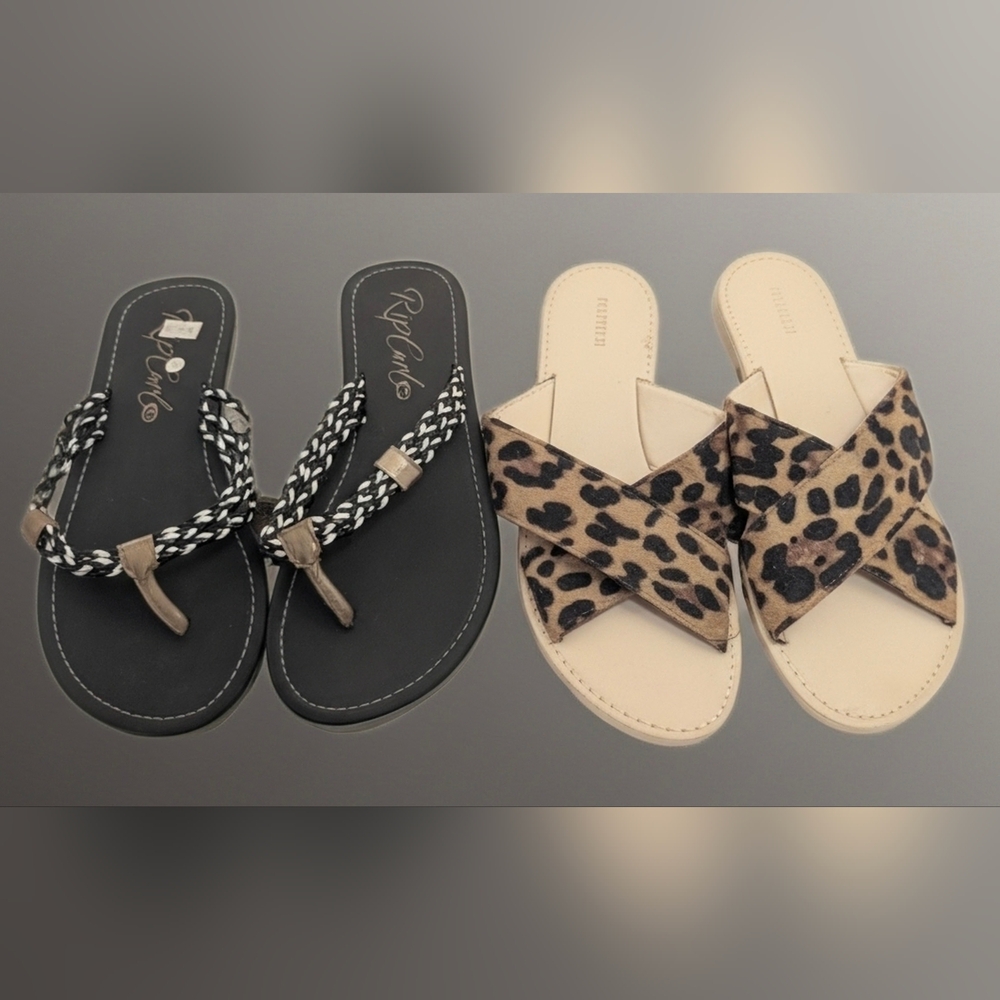 Rip Curl Black and Tan Sandals Set